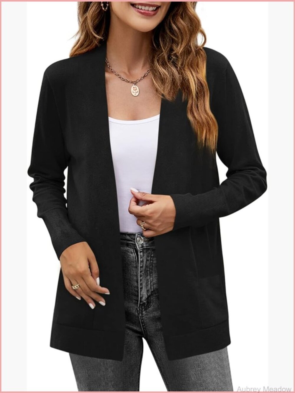 Long Sleeve Open Front Knit Cardigan Sweater with Pockets